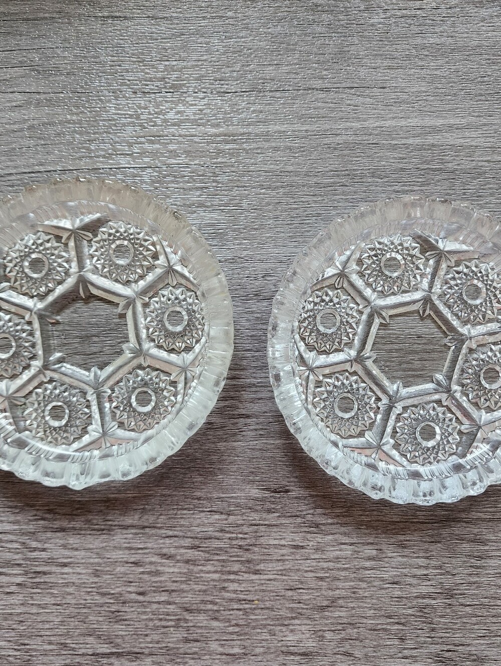 Vintage Italian Starburst Crystal Cut Glass Coasters / Ash Trays Set of 2